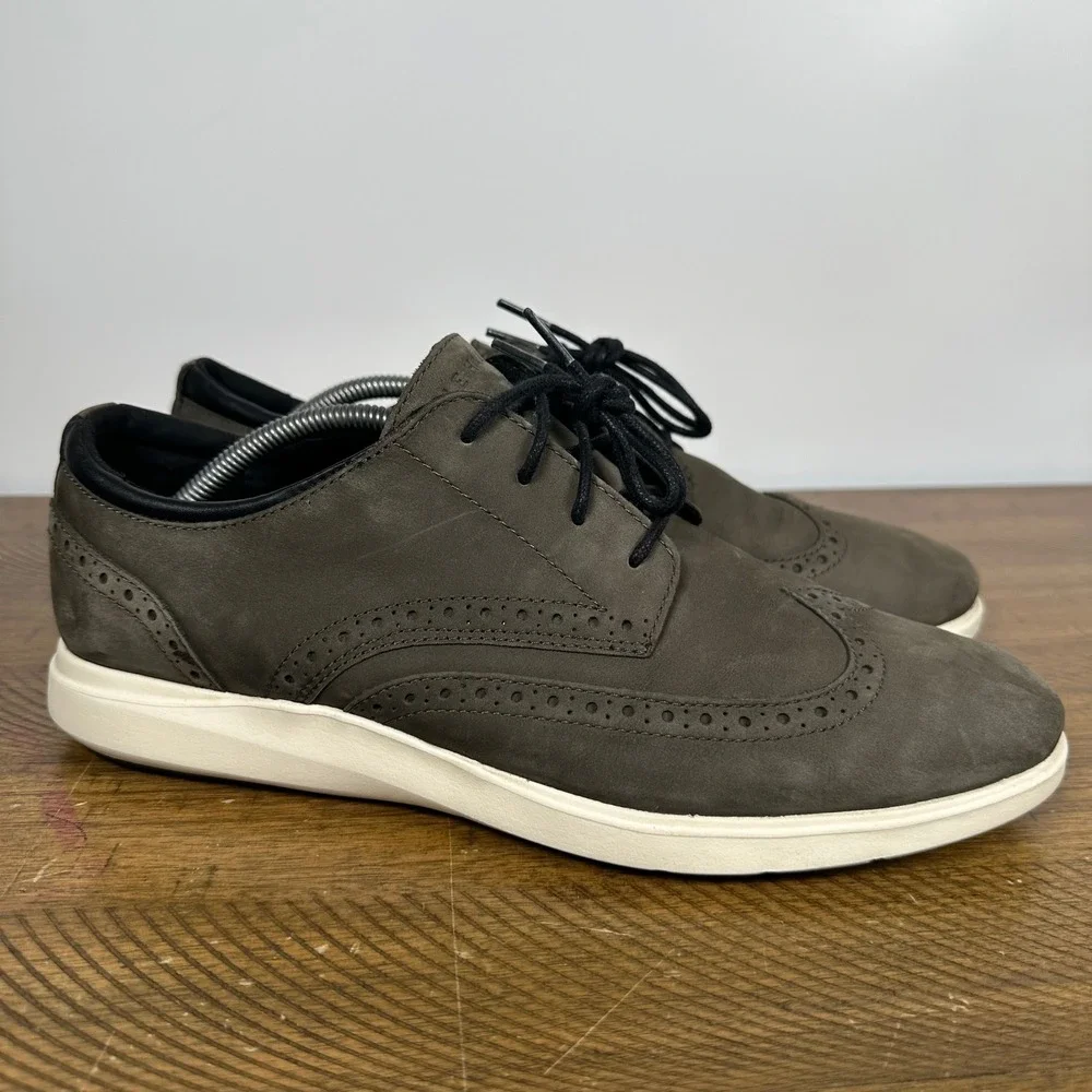 Cole Haan Shoes Mens 12 Green Gray Grand Plus Essex Wedge Wingtip Oxford Dress